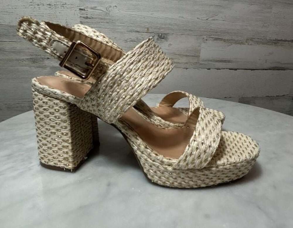 Bamboo Woven Dual Strap Platform Block Heel Sandals